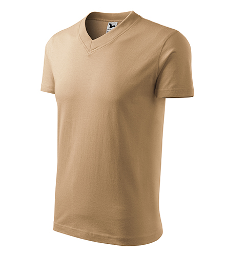 V-neck tričko unisex písková