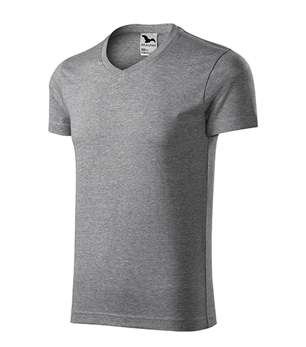 Slim Fit V-neck tričko pánské tmavě šedý melír