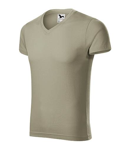 Slim Fit V-neck tričko pánské světlá khaki