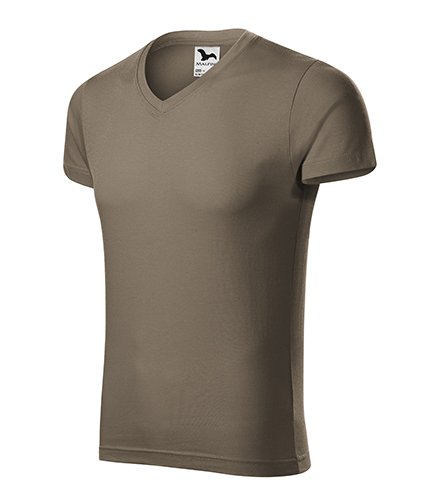 Slim Fit V-neck tričko pánské army