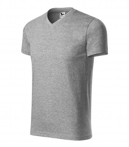 Heavy V-neck tričko unisex tmavě šedý melír